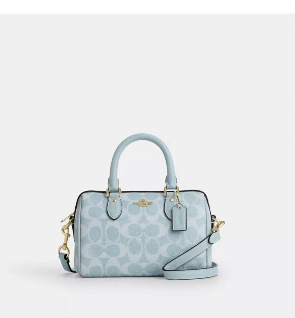 B2-15 Coach Mini Rowan Crossbody Bag In Signature Canvas/Gold/Light Blue CEY63